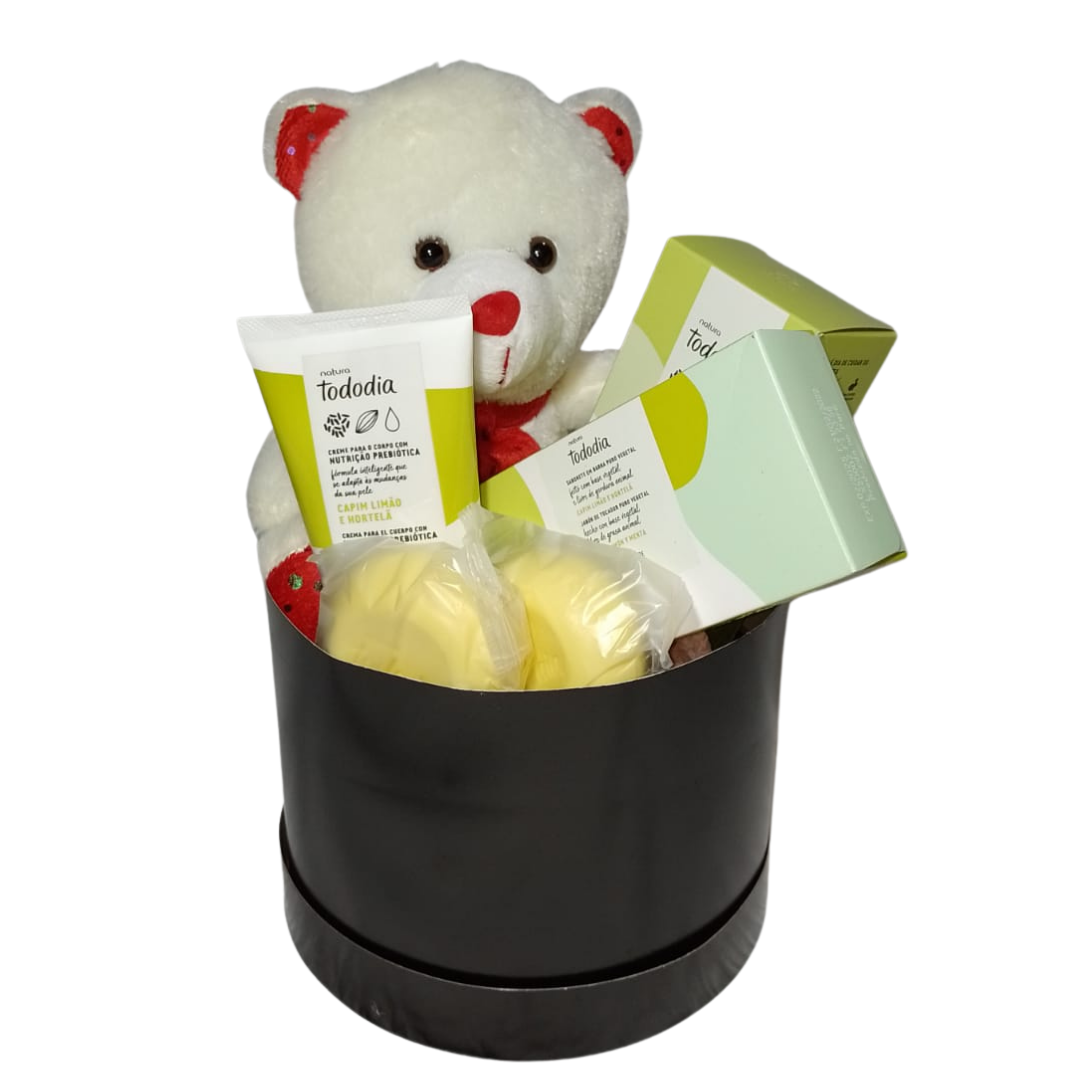 Box com Urso e Kit Natura 