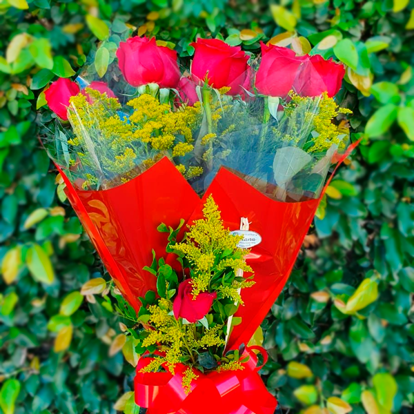 Buquê de Rosas Vermelhas - Tradicional - 6 Unidades.