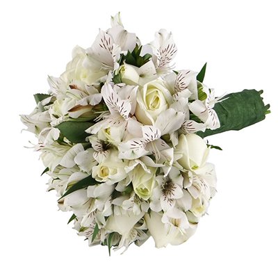 Buque de Noiva - Rosas Brancas e Astromelias - Belaflor