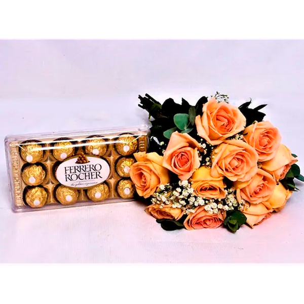 Buquê Rosas Chá e Ferrero Rocher