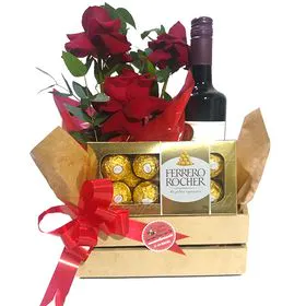 Kit de Rosas, Vinho e chocolate