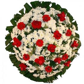 Coroa de flores brancas e rosas vermelhas 120x120 cm 