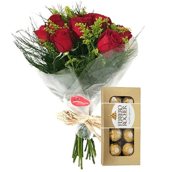 Buquê 10 Rosas e Ferrero rocher