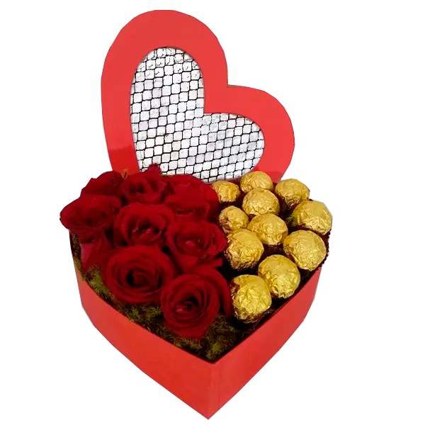 Coração com Rosas e Chocolates