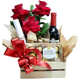 Kit de Rosas, Vinho e chocolate