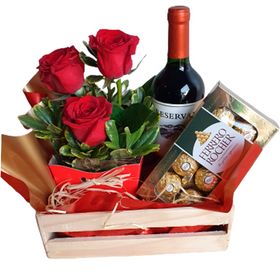 Kit de Rosas, Vinho e chocolate