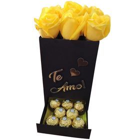 Box de Rosas Amarelas Com Bombons Ferrero