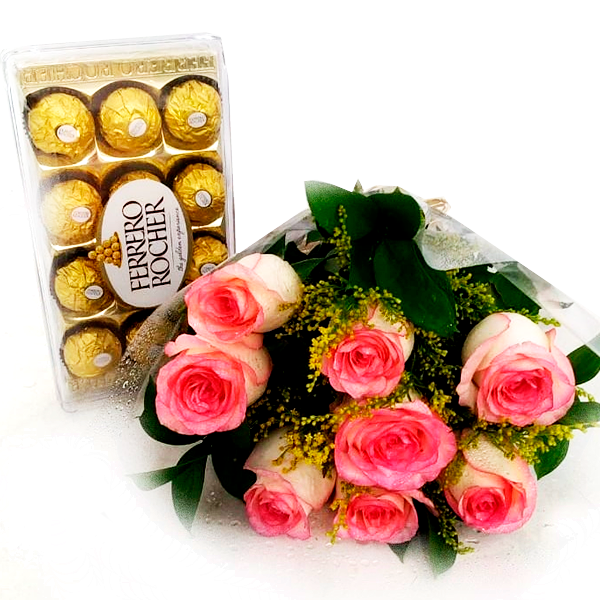 Buquê com 8 Rosas + Ferrero Rocher