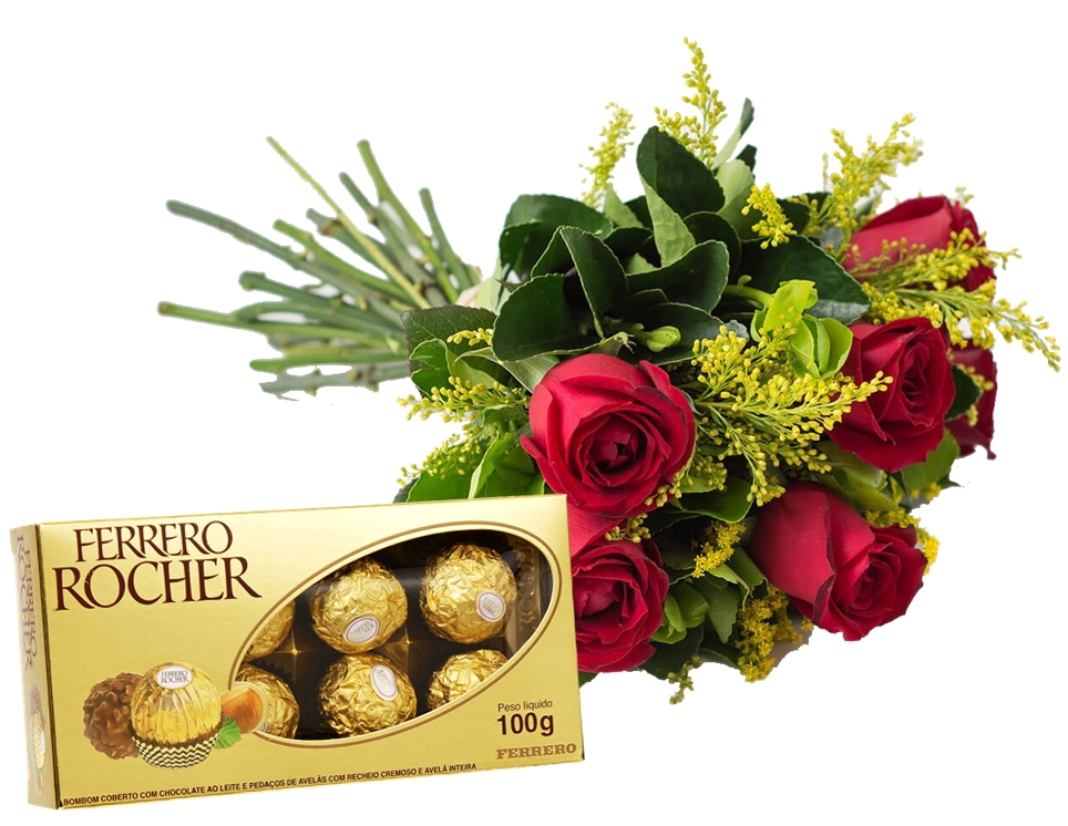 Buque de 06 Rosas DOUBLE com Ferrero Rocher c/8