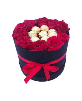 Box Medio de Rosas Vermelhas e Ferrero Rocher