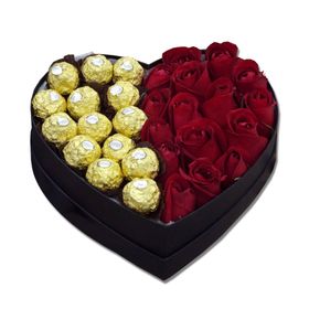 Box Coração Grande, Rosas e Ferrero