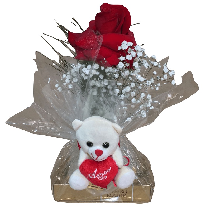 Rosa Premium com pelucia e ferrero Rocher - DOCE TEDDY