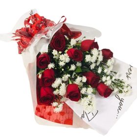 Buque de 10 rosas vermelhas impotadas FOR YOU