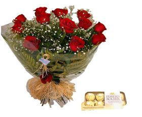 Buque de 12 rosas Premium LUXO e Ferrero Roucher