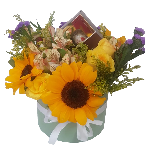 Box com Mix  de Flores e Chocolate