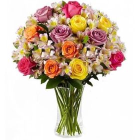 Vaso de Flores mistas com Rosas e Astromélias