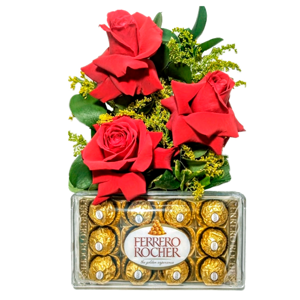 Trio de Rosas Colombianas com Ferrero